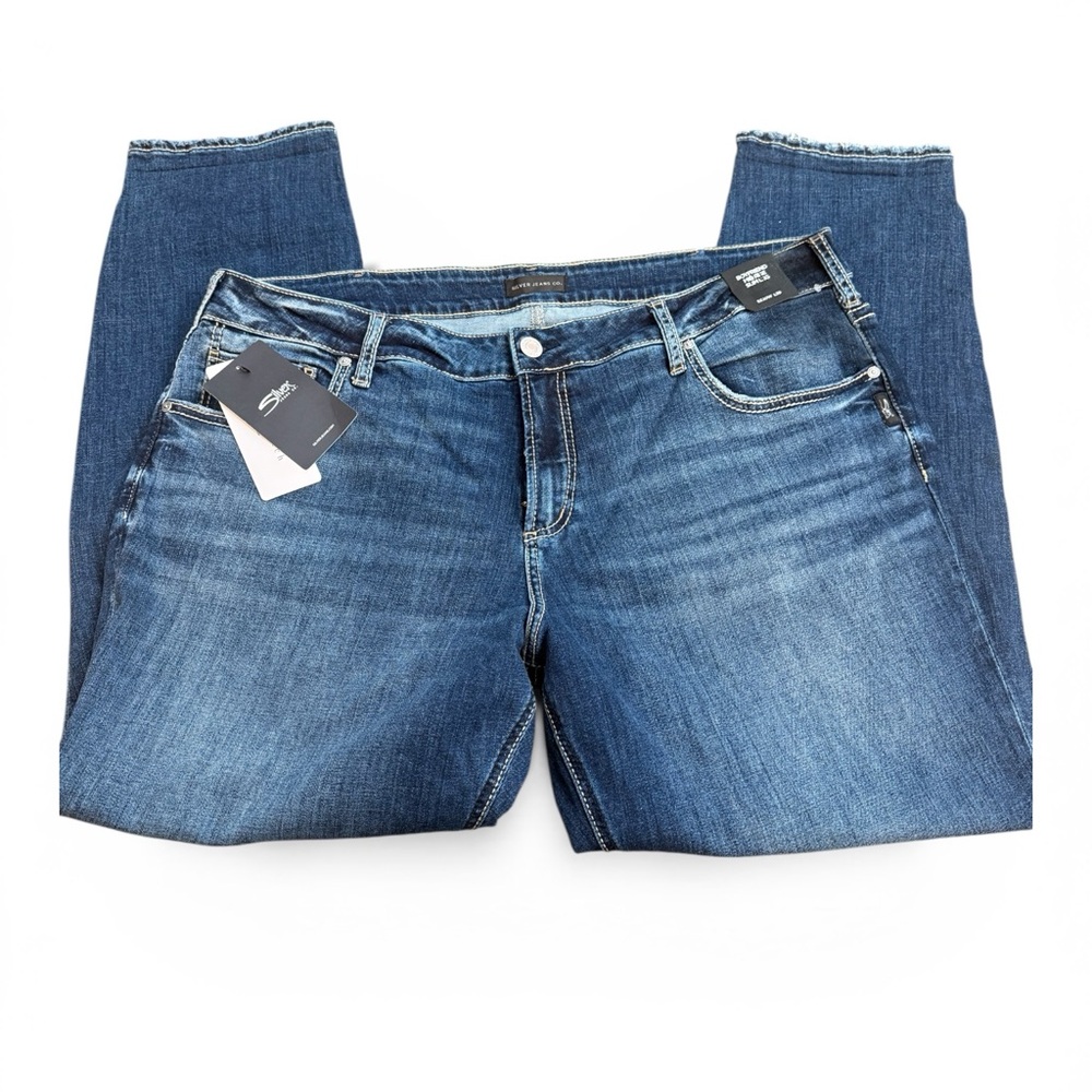 Silver Jeans Co Boyfriend Mid Rise Slim Leg Jeans Plus 20W NWT Stretch Raw Hem